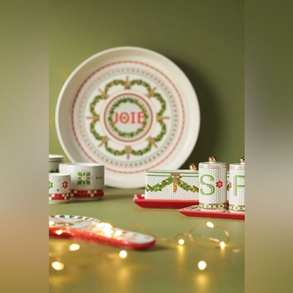 Anthropologie Festive Tile Handpainted Stoneware Butter Dish New - Picture 3 of 4